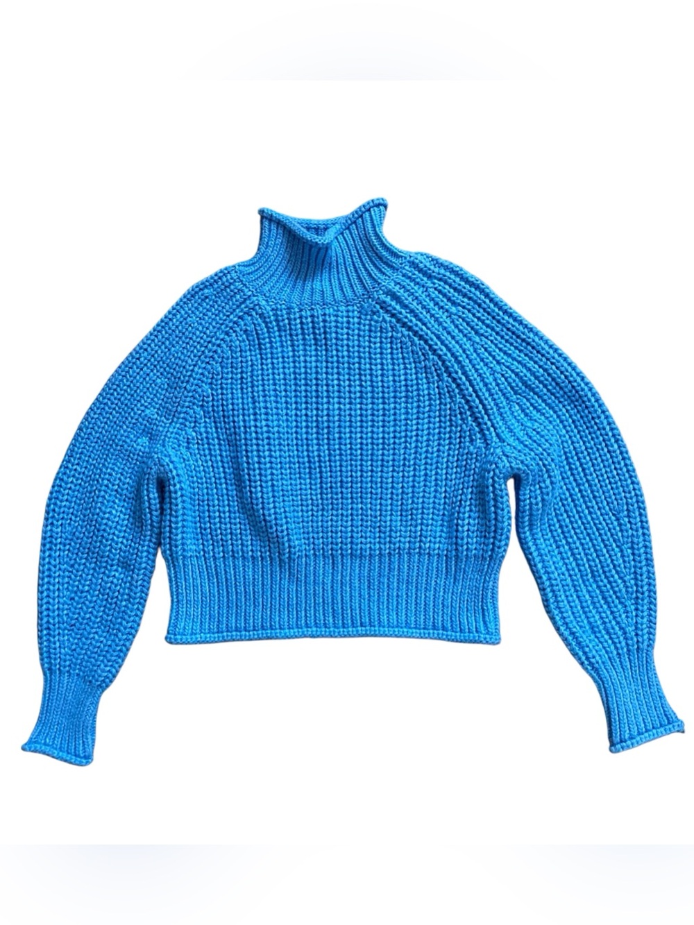 H&M Chunky Knit Cropped Turtleneck Sweater Women’s Medium Blue